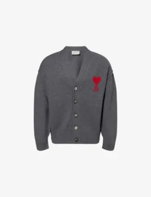 AMI PARIS ADC Heart Knitted Wool Cardigan