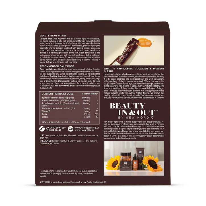 New Nordic Collagen Shot Plus Pigment Clear Blackcurrant 15 Sachets, additional product view 2
