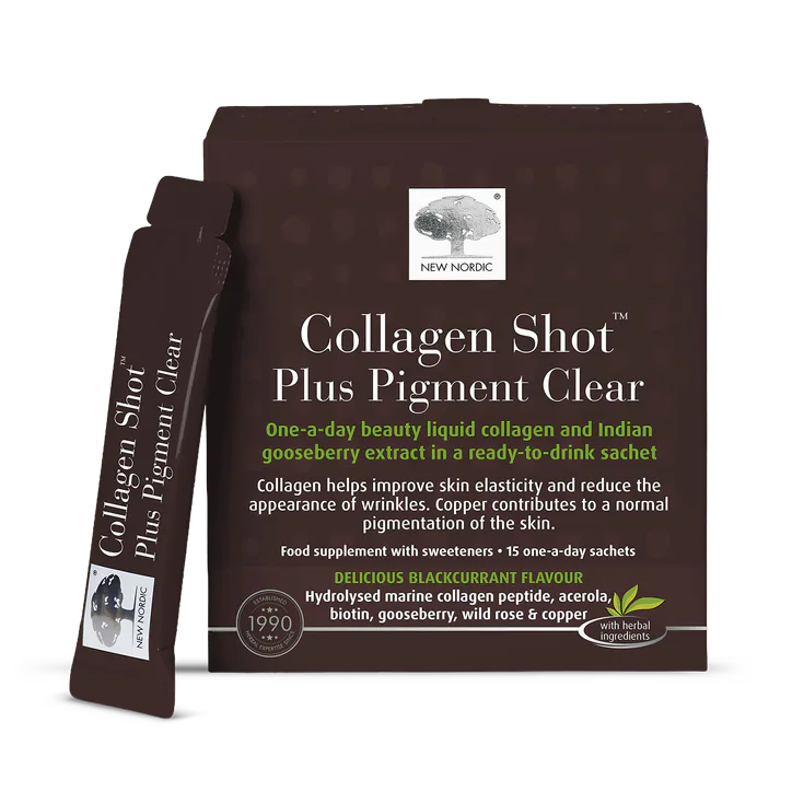 New Nordic Collagen Shot Plus Pigment Clear Blackcurrant 15 Sachets