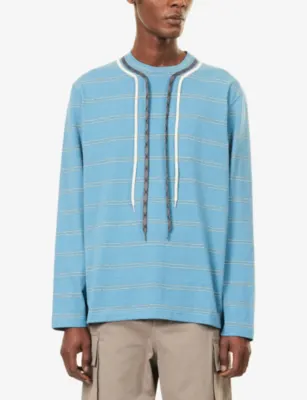 CRAIG GREEN Trek Lace Long-Sleeve Cotton-Jersey T-Shirt in BLUE STRIPE, additional product view 3