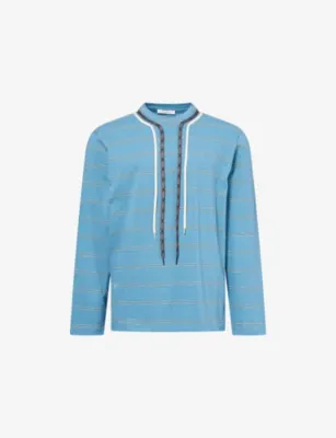 CRAIG GREEN Trek Lace Long-Sleeve Cotton-Jersey T-Shirt in BLUE STRIPE – Mens | Tops & t-shirts | T-Shirts | Long Sleeve T-Shirts