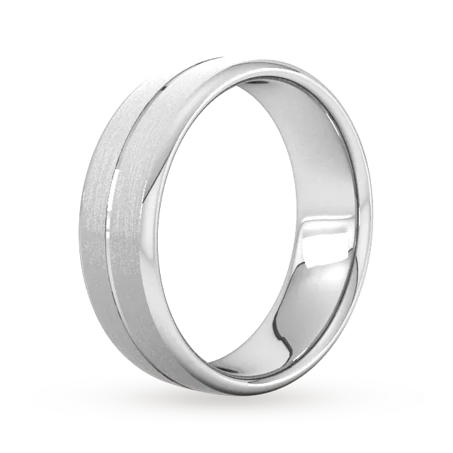 For Him 7mm D Shape Heavy Centre Groove With Chamfered Edge Wedding Ring In 9 Carat White Gold detail 2