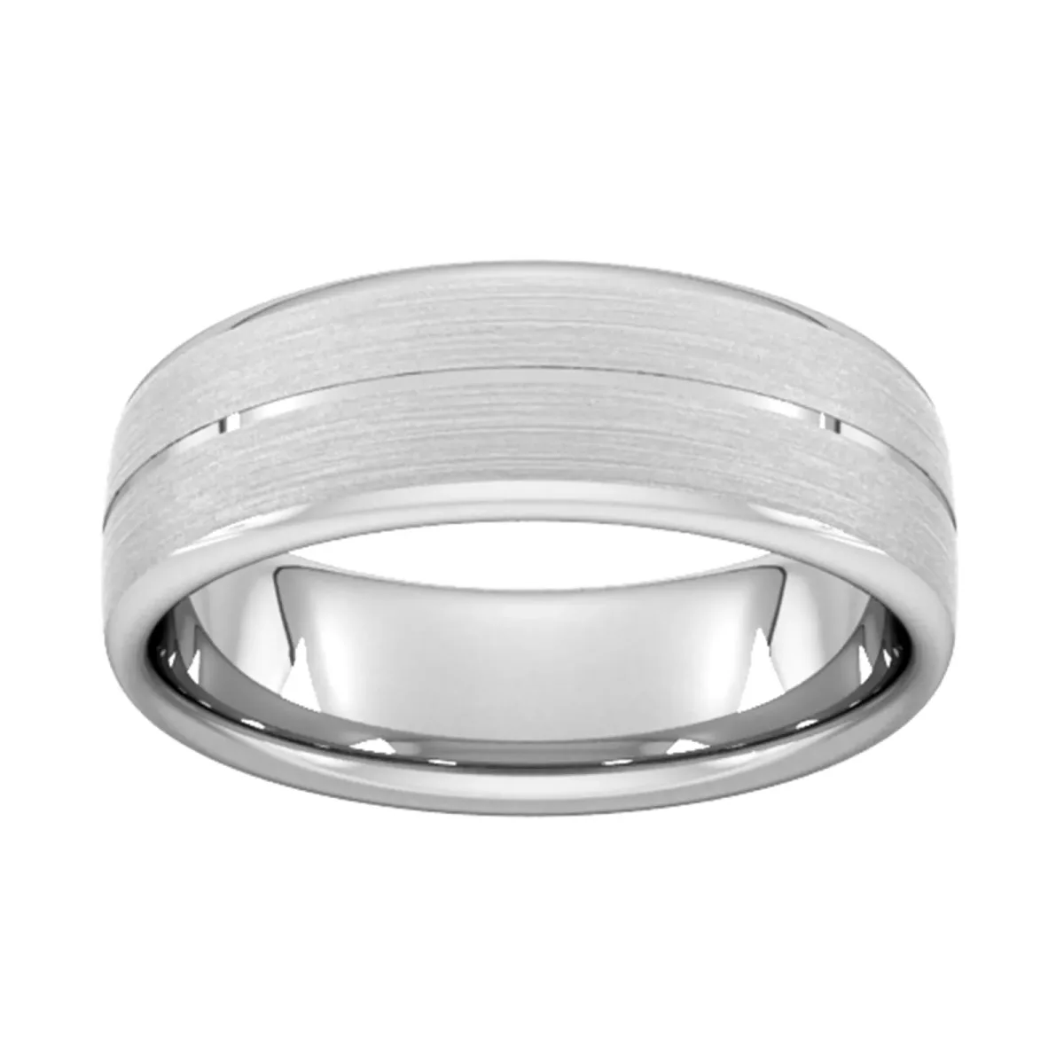 For Him 7mm D Shape Heavy Centre Groove With Chamfered Edge Wedding Ring In 9 Carat White Gold