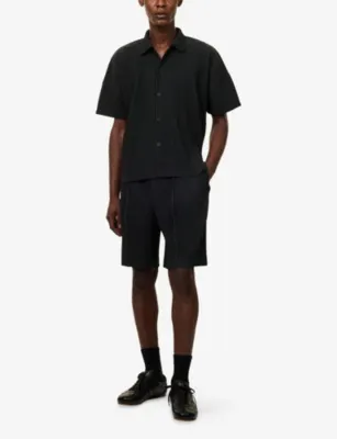 HOMME PLISSE ISSEY MIYAKE Drawstring-Waist Pleated Knitted Shorts in 19-inky Gray, additional product view 2