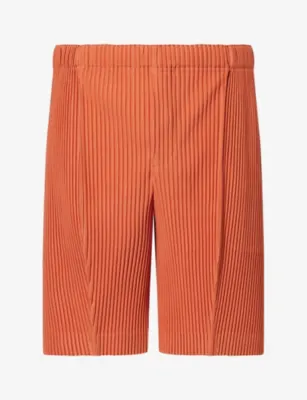 HOMME PLISSE ISSEY MIYAKE Drawstring-Waist Pleated Knitted Shorts in 35-shade Vermillion – Mens | Trousers & shorts | Shorts