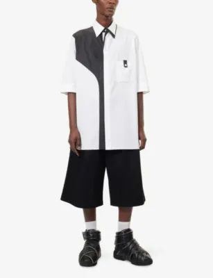 YOHJI YAMAMOTO Contrast-Panel Cotton Shirt in WHITE, additional product view 2