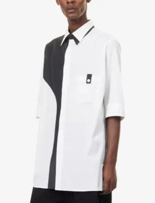 YOHJI YAMAMOTO Contrast-Panel Cotton Shirt in WHITE, additional product view 3