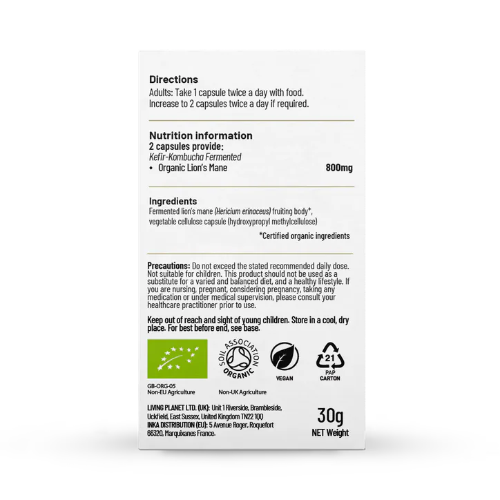 Living Nutrition Organic Fermented Lion's Mane 60 Capsules detail 2