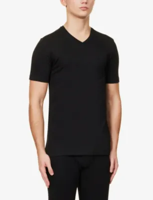 FALKE Regular-fit V-neck stretch-cotton T-shirt detail 3