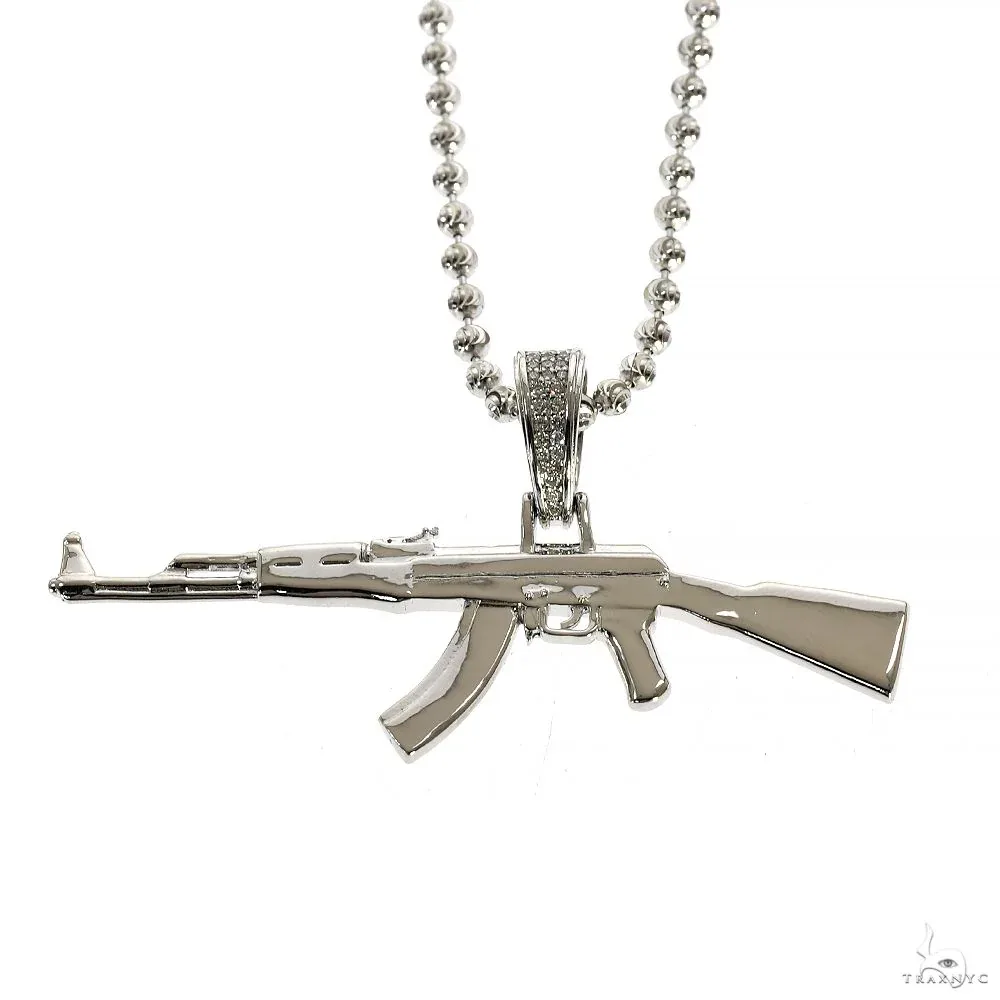 MARYAM - For Him SILVER .925 Silver Ak 47 Pendant Moon Cut Chain Set 70058 in 18 Inches – Pendant Set