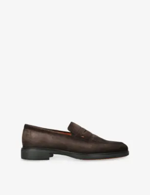 SANTONI Easy Suede Loafers - EUR 39 / 5 UK MEN in Dark Brown – Mens | Loafers