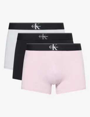 CALVIN KLEIN Graphic Monogram Pack of Three Stretch-Cotton Trunks - Hawaii Orch