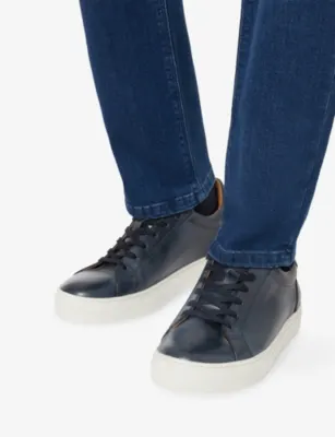 BOGGI Logo-Embossed Leather Trainers - EUR 43 / 9 UK MEN in NAVY BLUE, additional product view 2