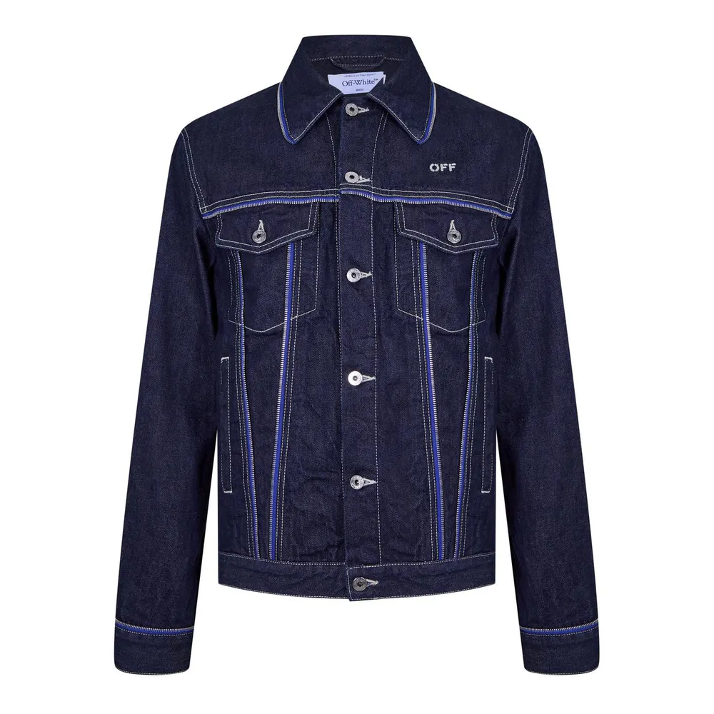 Off White Men's Zip Embellished Denim Jacket