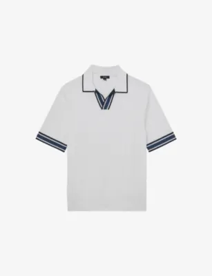 REISS Poole Striped-Trim Stretch-Knit Polo Shirt - WHITE detail 2