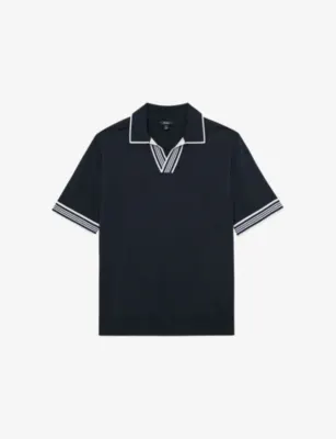 REISS Poole Striped-Trim Stretch-Knit Polo Shirt - WHITE