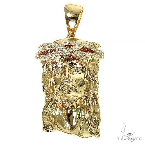 RINA - For Him FACTORY Solid 14K Gold Diamond Crown Jesus Pendant 66406 in Rose Gold – Pendant