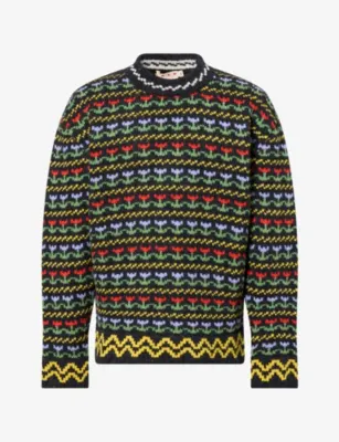 MARNI Fairisle Flowers Print Wool Knit Jumper