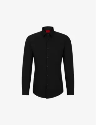 HUGO Slim-fit long-sleeved cotton-poplin shirt