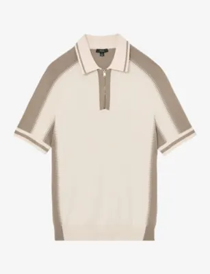 REISS Elmers Half-Zip Colour-Block Knitted Polo - BORDEAUX ECRU detail 2