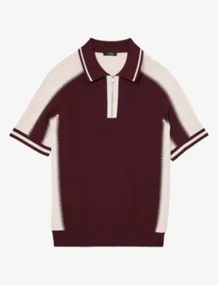 REISS Elmers Half-Zip Colour-Block Knitted Polo - BORDEAUX ECRU