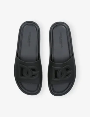 DOLCE & GABBANA Logo Rubber Slides - EUR 42 / 8 UK MEN in BLACK, additional product view 2