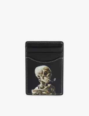 DUKE & DEXTER Skull-Print Leather Card Holder