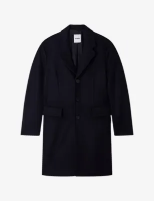 SANDRO Single-Breasted Notch-Lapel Wool-Blend Coat - NAVY BLUE