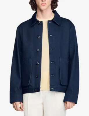 SANDRO Collared Patch-Pocket Denim Worker Jacket detail 3