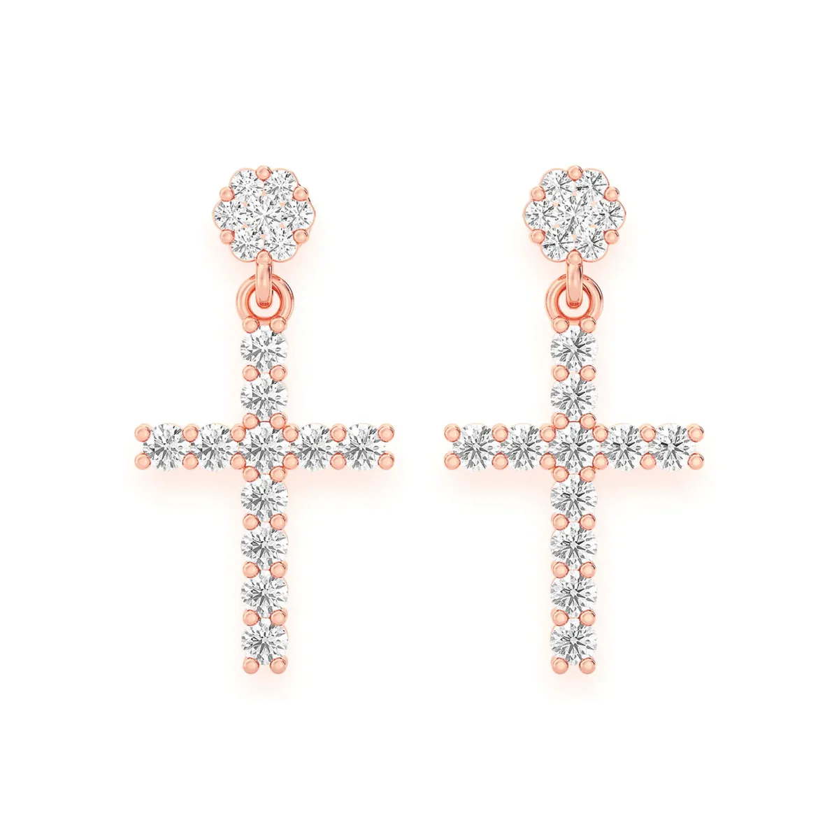 For Him Cross Diamond Stud Drops in Rose Gold / Natural Diamond – Earring
