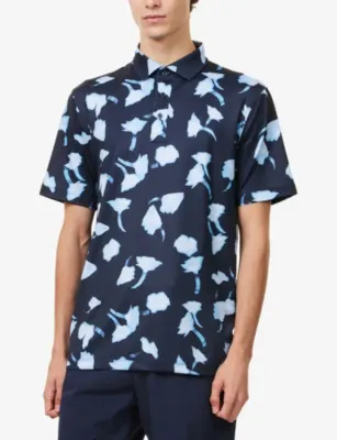 G/FORE Blurred Floral Print Woven Polo T-Shirt detail 3