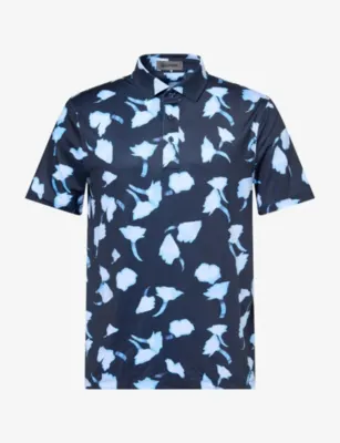 G/FORE Blurred Floral Print Woven Polo T-Shirt