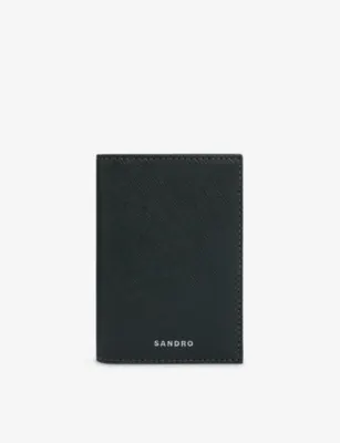 SANDRO Logo-Embossed Reconstituted Faux Leather Card Holder - Noir / Gris - 1SIZE