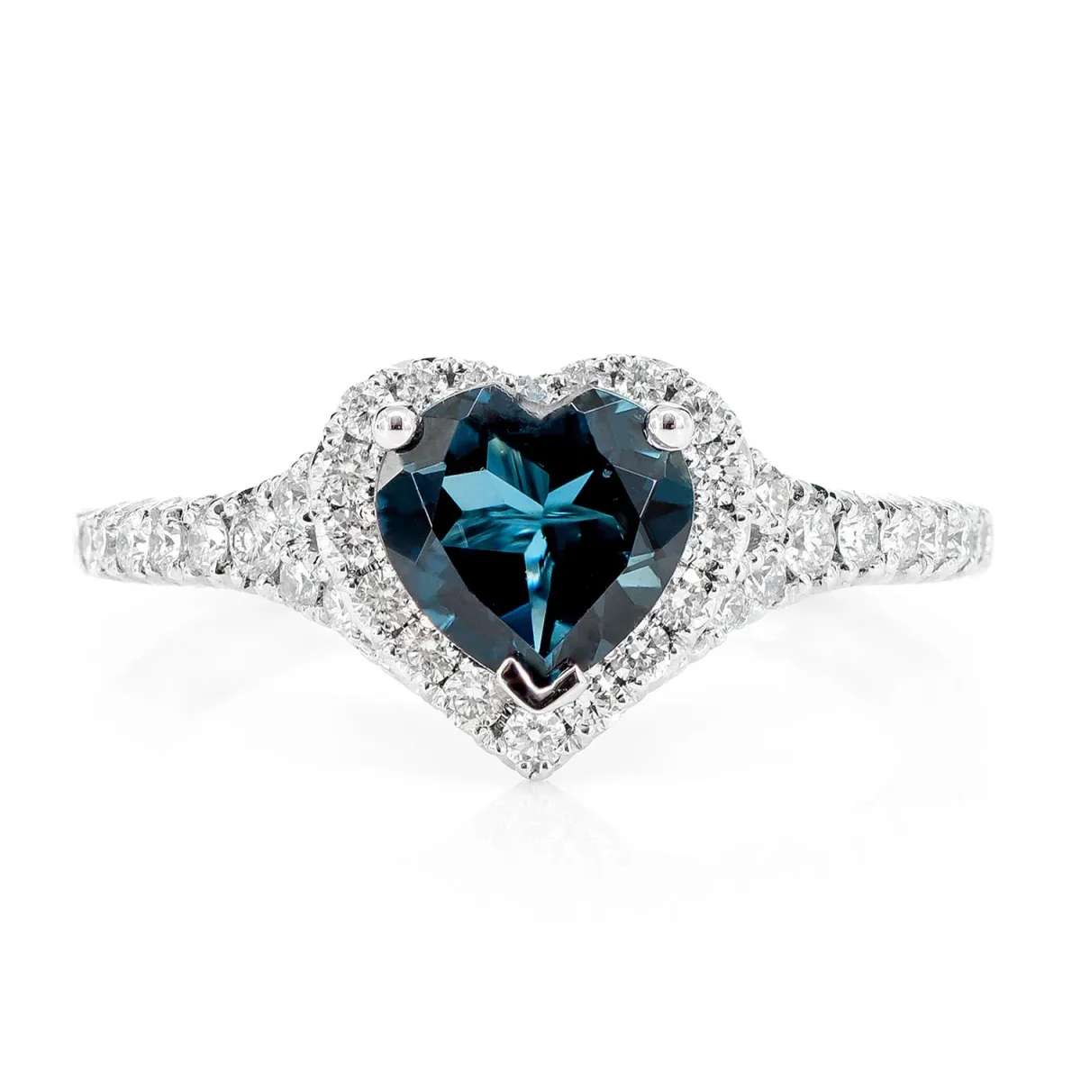 For Him Heart Sapphire and Diamond Halo Ring in White Gold / Natural Diamond – Ring
