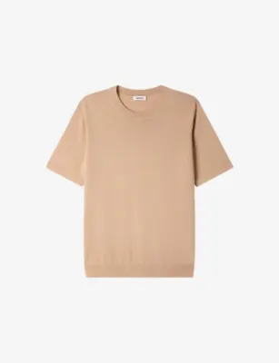 SANDRO Crew Neck Cotton-Silk Knitted T-Shirt - CAPPUCINO