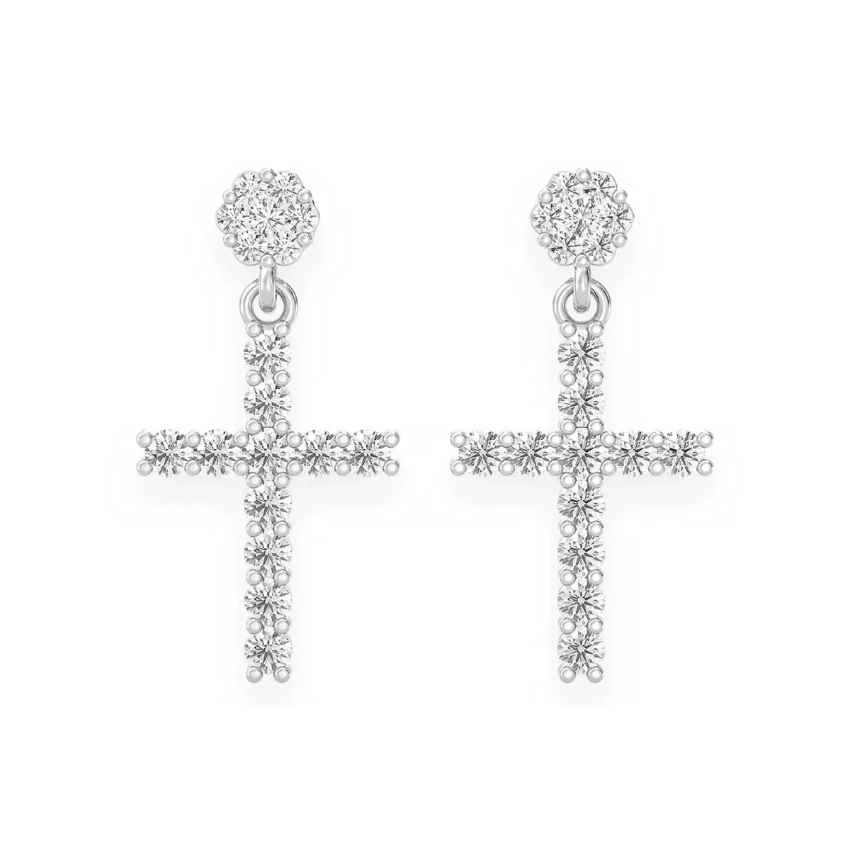 For Him Cross Diamond Stud Drops in White Gold / Natural Diamond – Earring