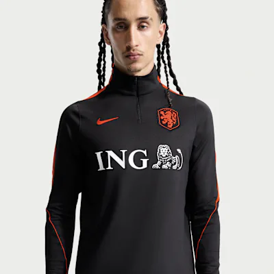 Nike Netherlands Strike Men's Nike Dri-FIT Football Drill Top - Black/Hyper Crimson/Hyper Crimson