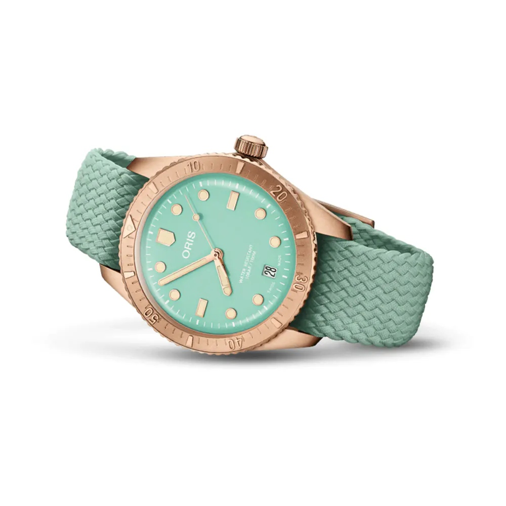 Oris Divers Sixty-Five 38mm Cotton Candy Bronze Green Automatic Watch detail 2