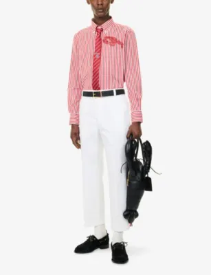 THOM BROWNE Lobster-Embroidered Striped Cotton Shirt detail 2