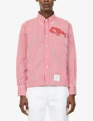 THOM BROWNE Lobster-Embroidered Striped Cotton Shirt detail 3