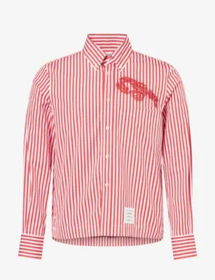THOM BROWNE Lobster-Embroidered Striped Cotton Shirt