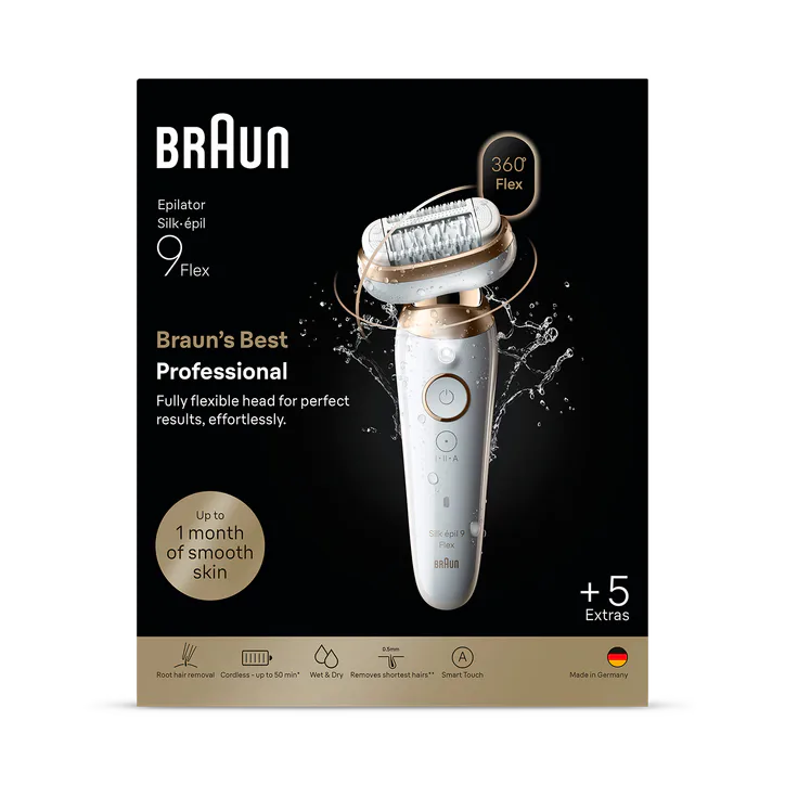 BRAUN Silk·épil 9 Flex, Wet & Dry Epilator, Lasting Smooth Skin, 9-060 3D, Gold detail 3