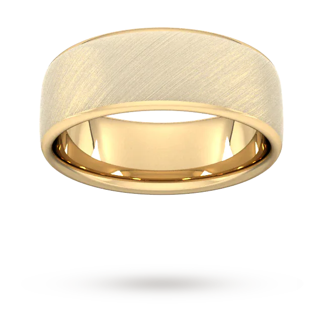 For Him 8mm Traditional Court Heavy Diagonal Matt Finish Wedding Ring In 18 Carat Yellow Gold