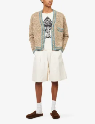 STORY MFG Bulb V-Neck Cotton Knitted Cardigan in DUST, additional product view 2