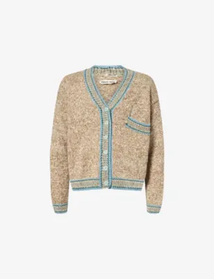 STORY MFG Bulb V-Neck Cotton Knitted Cardigan in DUST – Mens | Knitwear | Cardigans