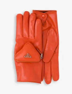 PRADA Pouch-embellished leather gloves - PEACOCK - 7