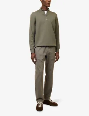 ARNE Carpenter Elasticated-Waist Denim Trousers in DARK OLIVE, additional product view 2