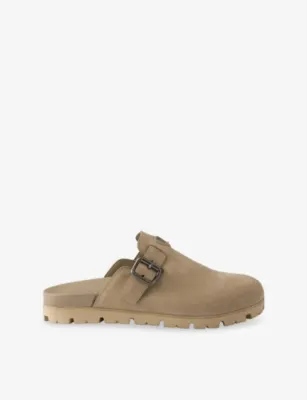 PRADA Logo-Plaque Suede Mules - NEUTRAL - 5.5 in BROWN, additional product view 2