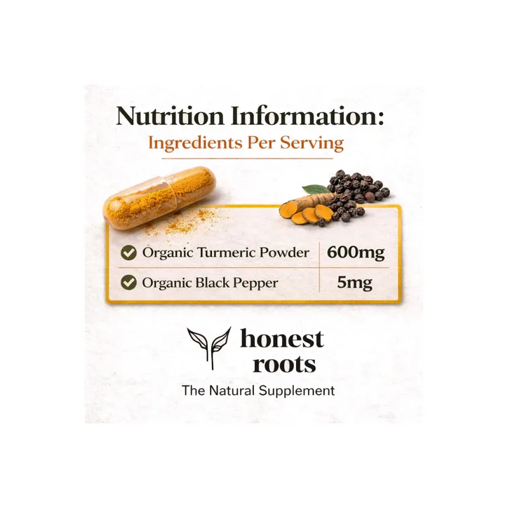 Honest Roots Organic Turmeric with Black Pepper Capsules 120 Capsules, additional product view 3