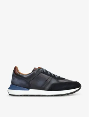 MAGNANNI XL Grafton leather and suede low-top trainers - Navy - EUR 43 / 9 UK MEN in Navy – Mens | Trainers | Lace up trainers
